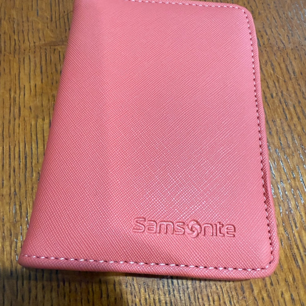 Salmon/coral pink and Gray RFID passport wallet